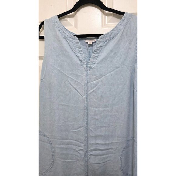 J.JILL Light Blue Sleeveless Wester Denim-Look V-Neck Maxi Dress Side Pockets & - Picture 6 of 8
